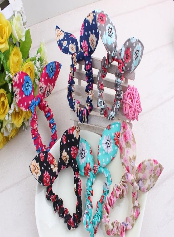 LOVEF Korean Style 10x Girls floral Rabbit Ear Hair Tie Bands Ropes Ponytail Holder - Image 5