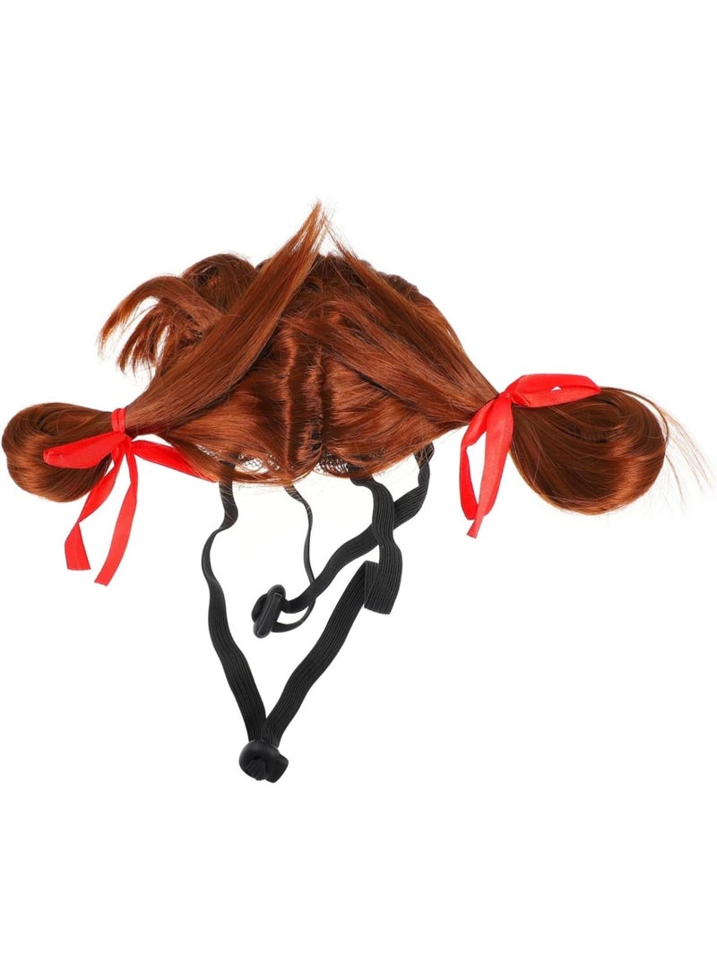 GGOOT 1 PC Pet Wig For Dogs Kit Dog Bow Pet Hair Removal Broom Paw Kennel Cat Synthetic Wig Pet Dog Weenie Pus Pet Halloween Costume Ribbon Funny Dog Costumes Pets Hoodie Brown Polyester  - Image 1