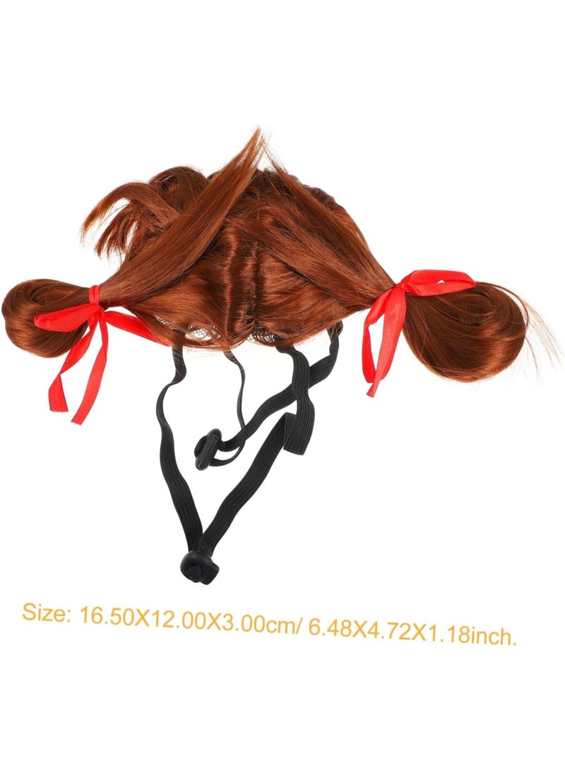 GGOOT 1 PC Pet Wig For Dogs Kit Dog Bow Pet Hair Removal Broom Paw Kennel Cat Synthetic Wig Pet Dog Weenie Pus Pet Halloween Costume Ribbon Funny Dog Costumes Pets Hoodie Brown Polyester  - Image 2