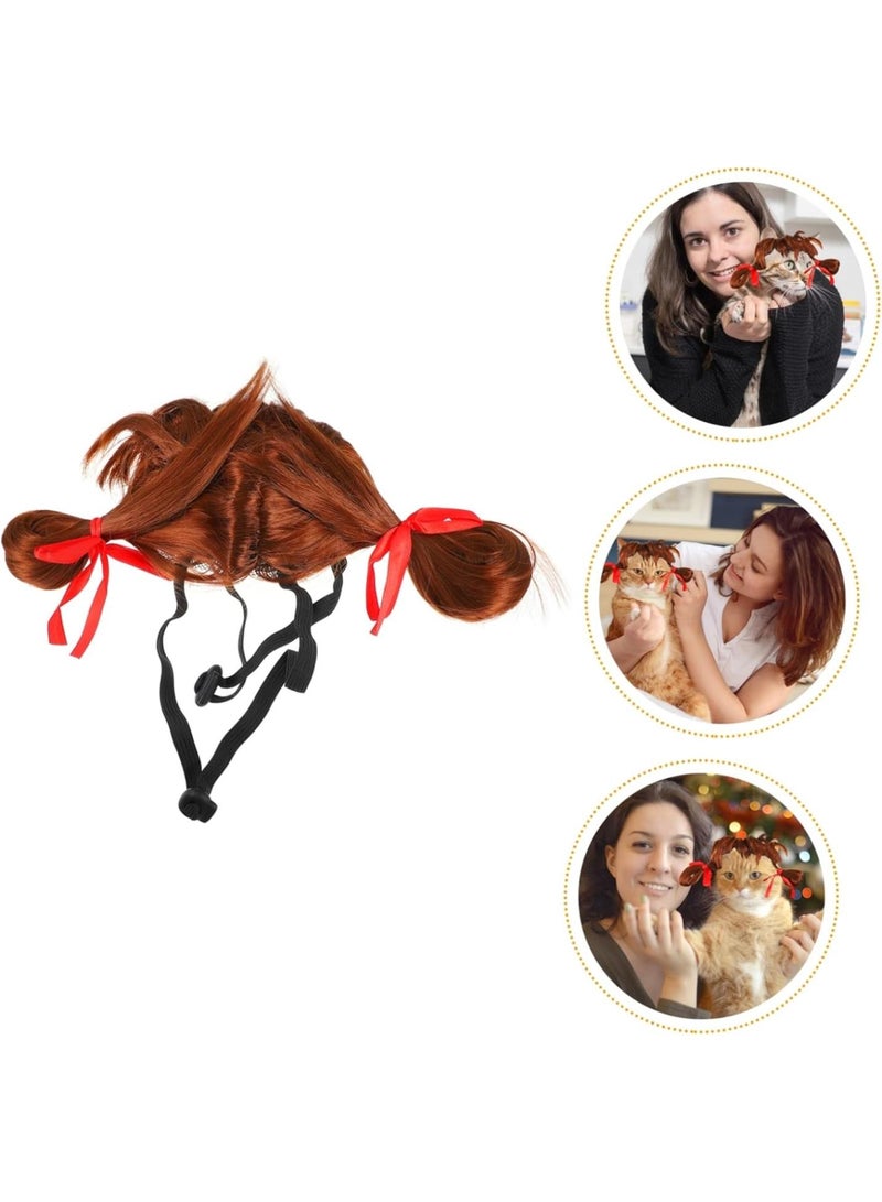 GGOOT 1 PC Pet Wig For Dogs Kit Dog Bow Pet Hair Removal Broom Paw Kennel Cat Synthetic Wig Pet Dog Weenie Pus Pet Halloween Costume Ribbon Funny Dog Costumes Pets Hoodie Brown Polyester  - Image 5