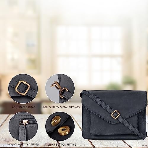 Ozora Leather Flapover Crossbody Handbag Purse for Women with Adjustable Strap & Overflap Snap Closure Tote/Bag (Black Hunter) - Image 5