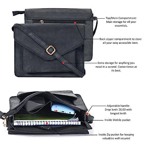 Ozora Leather Flapover Crossbody Handbag Purse for Women with Adjustable Strap & Overflap Snap Closure Tote/Bag (Black Hunter) - Image 4
