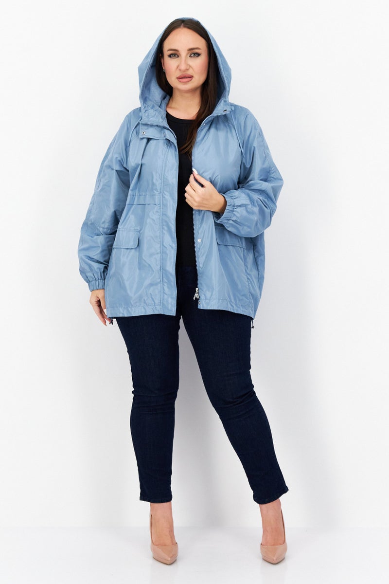 GERRY WEBER Women Hooded Long Sleeve Soft Shell Jacket, Blue - Image 4