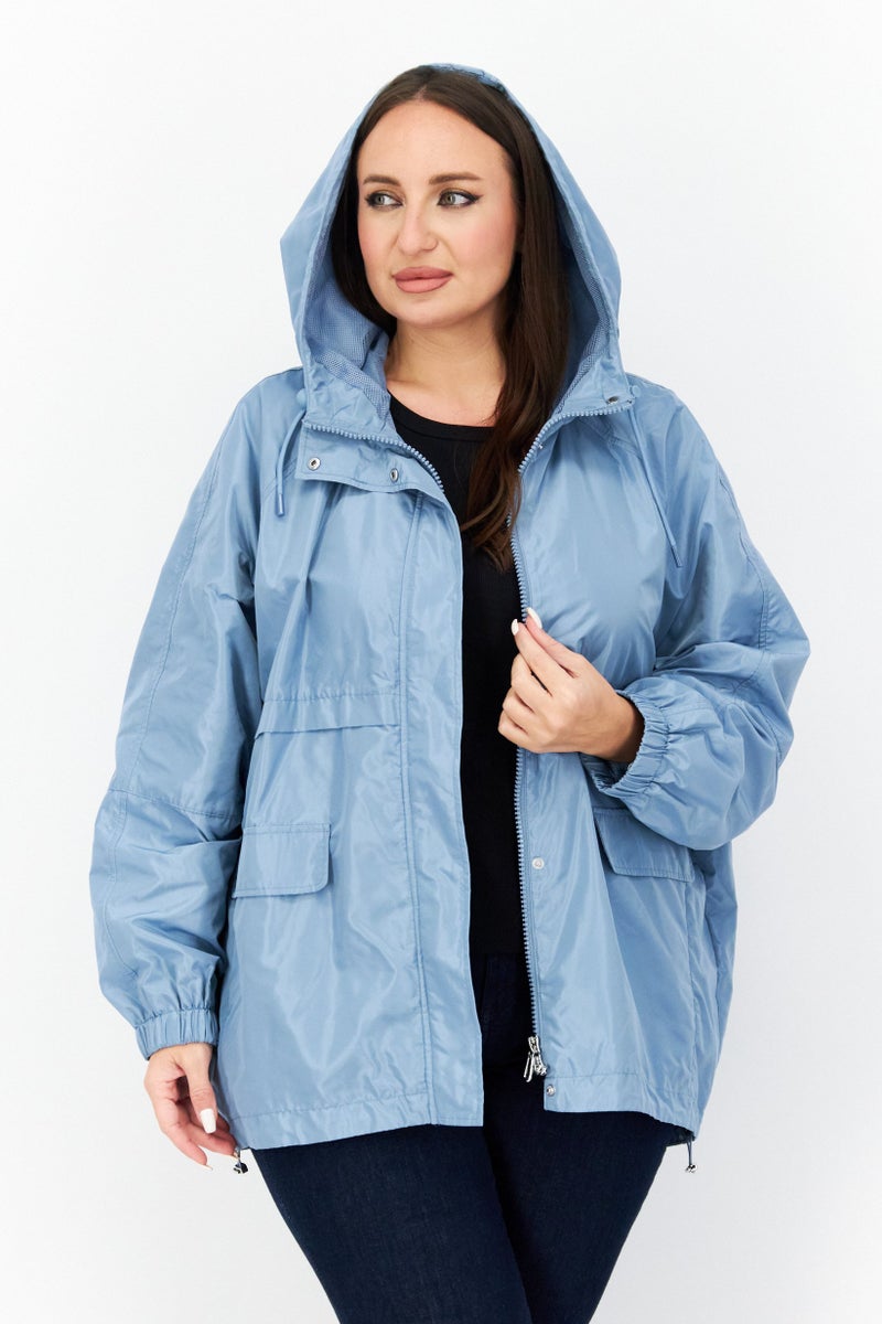 GERRY WEBER Women Hooded Long Sleeve Soft Shell Jacket, Blue - Image 1