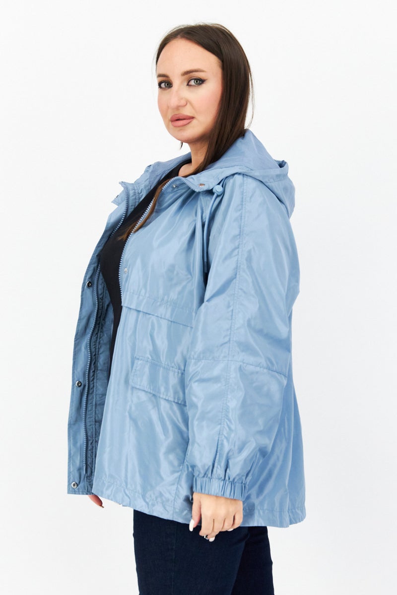 GERRY WEBER Women Hooded Long Sleeve Soft Shell Jacket, Blue - Image 3