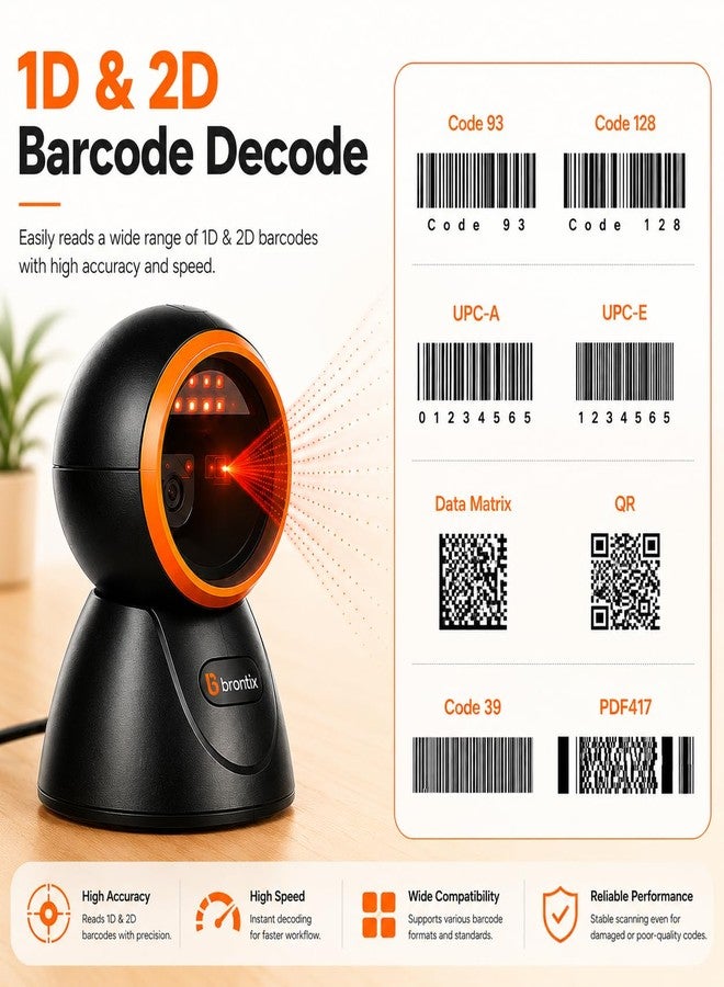 BRONTIX Desktop Barcode Scanner, 2D QR Code - Image 4