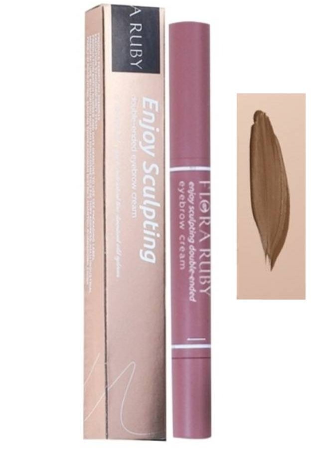 FLORA RUBY - Double Ended Eyebrow Cream Waterproof Smudge Proof Eyebrow Definer Pen Dual Ended Brush with Cream Shapes Defines and Fills Brow Makeup Create Natural Looking Brows Eyebrow Pencil Natural Brown - Image 1