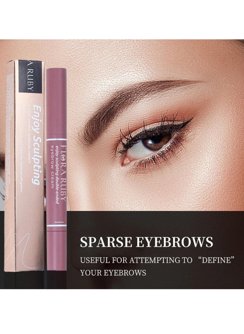 FLORA RUBY - Double Ended Eyebrow Cream Waterproof Smudge Proof Eyebrow Definer Pen Dual Ended Brush with Cream Shapes Defines and Fills Brow Makeup Create Natural Looking Brows Eyebrow Pencil Natural Brown - Image 1