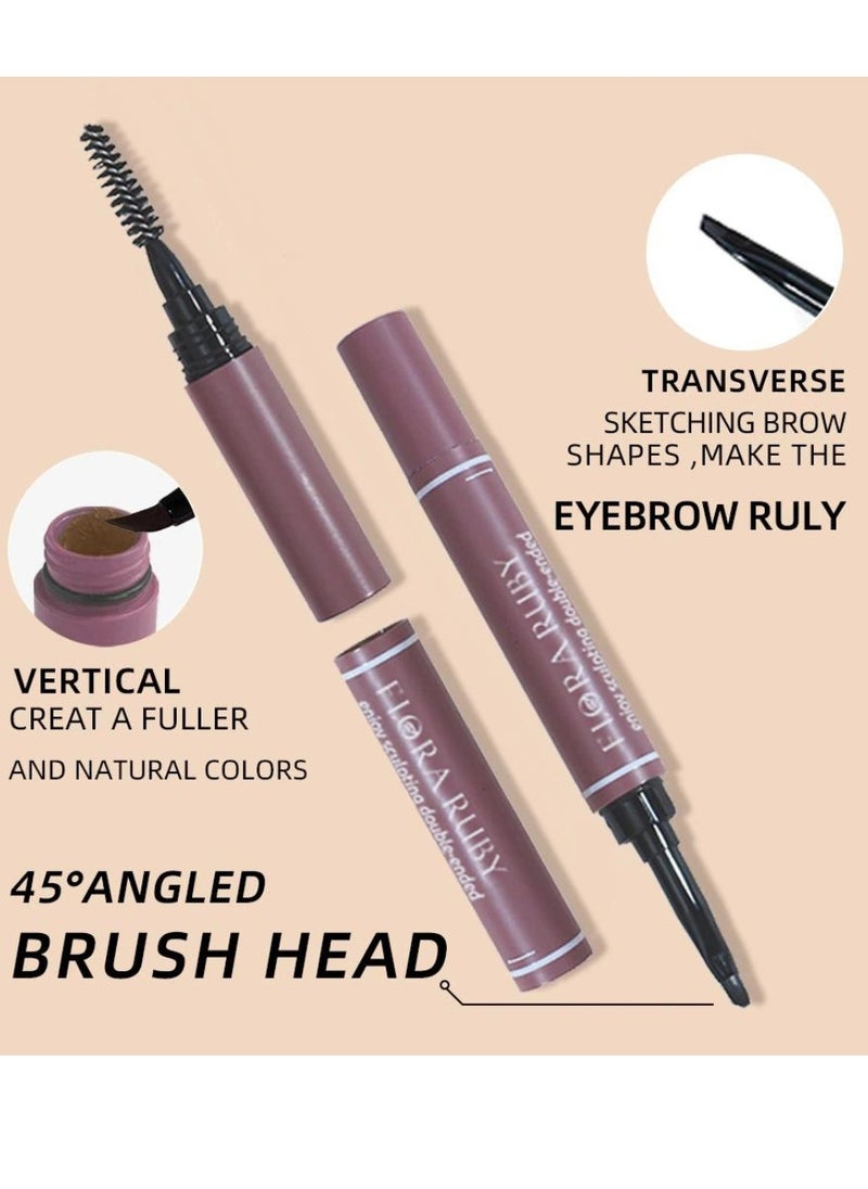 FLORA RUBY - Double Ended Eyebrow Cream Waterproof Smudge Proof Eyebrow Definer Pen Dual Ended Brush with Cream Shapes Defines and Fills Brow Makeup Create Natural Looking Brows Eyebrow Pencil Natural Brown - Image 1