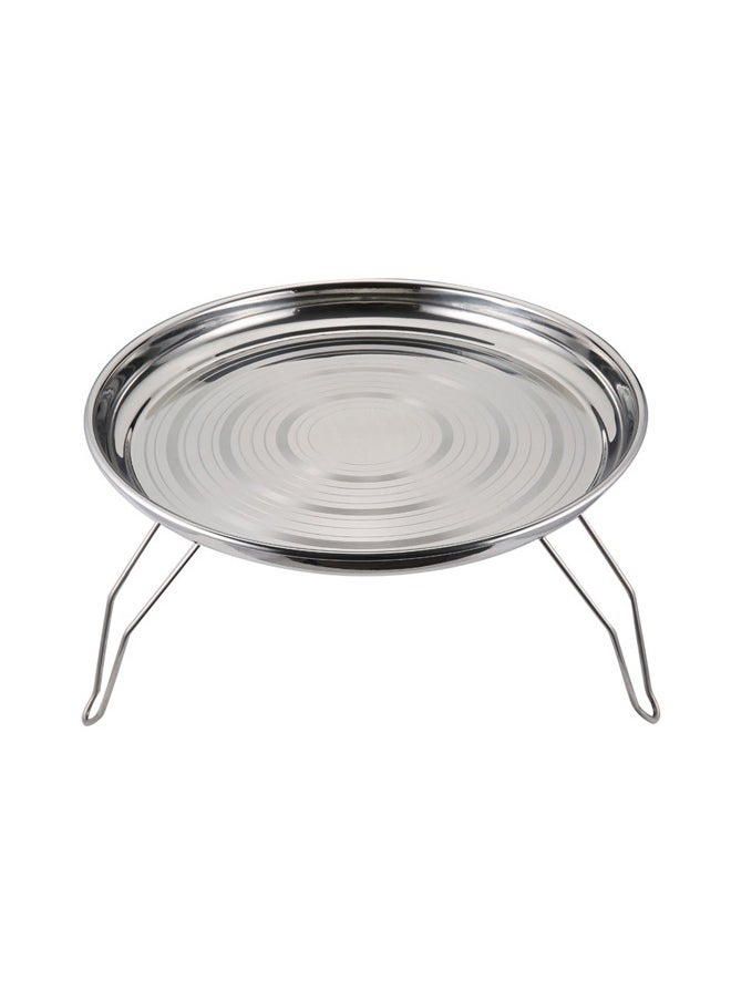 AL SANIDI Round stainless steel plate with Foldable legs, Trips plates, Silver, Size 35 Cm  - Image 1