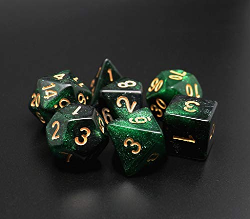 CREEBUY Polyhedral DND Dice Set Glitter Dice for Dungeon and Dragons DD RPG Role Playing Games Green Mix Black Nebula Dice - Image 5