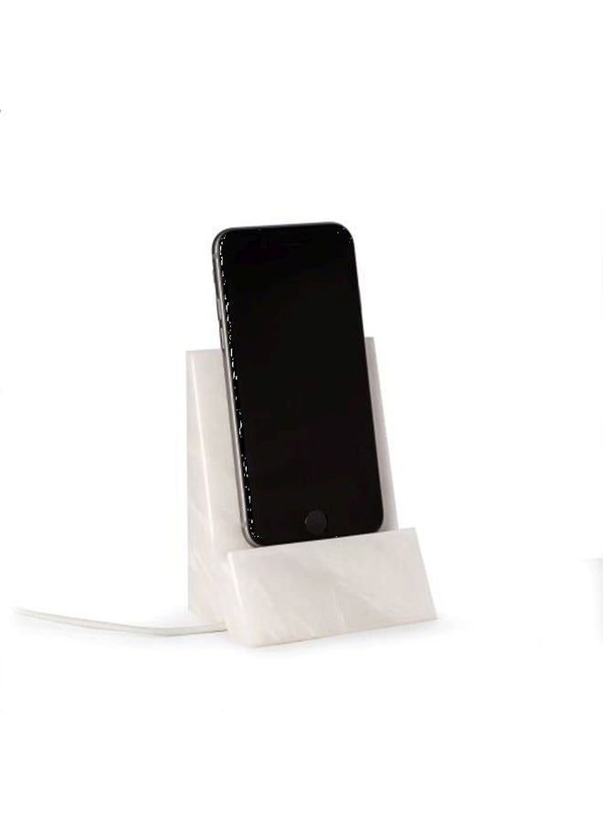 Bey-Berk D029 White Marble Desktop Phone/Tablet Cradle with a Pass-Thru Hole for Charging Cable - Image 1