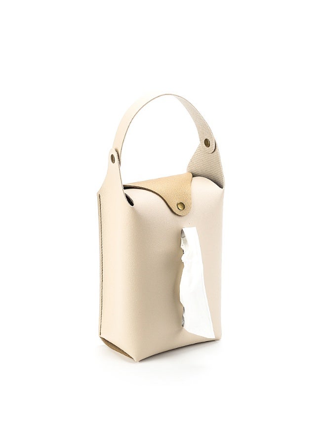 Car Tissue Holder, Large Car Headrest Hanging Tissue Box Cover, PU Leather Auto Napkin Holder, Universal Vehicle Backseat Paper Organizer for Cars Sun Visor (White) - Image 1