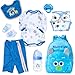 PEDOLLTREE 8 Pcs Reborn Baby Dolls Clothes Boy Accessories Outfit for 1822 Inch Newborn Baby Reborn Dolls Clothes with Blue Monster Backpack - Image 2