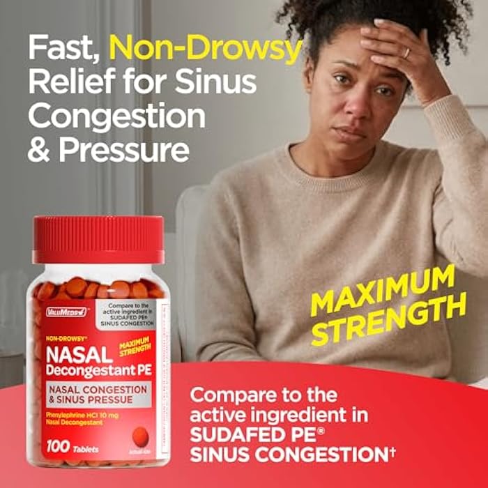 ValuMeds Nasal Decongestant PE Non-Drowsy for Adults | Maximum Strength Phenylephrine HCl 10mg to Relieve Sinus Pressure from Cold or Allergies | Comparable to Sudafed PE Congestion | 100 Tablets - Image 2