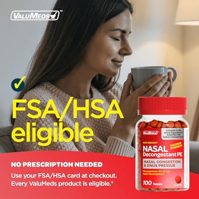 ValuMeds Nasal Decongestant PE Non-Drowsy for Adults | Maximum Strength Phenylephrine HCl 10mg to Relieve Sinus Pressure from Cold or Allergies | Comparable to Sudafed PE Congestion | 100 Tablets - Image 4