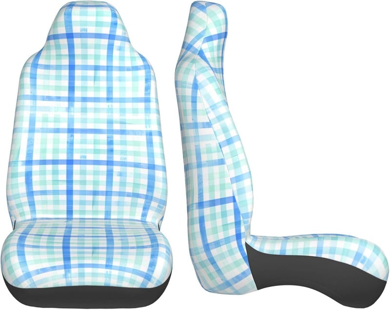 Plaid Beach Cottage at The Shore Watercolor Stripe Universal Car Seat Covers 2-Piece Set - Stretch-to-Fit Front Seat Protectors for Cars, Trucks & Suvs | Bucket-Style Fit, Breathable - Image 4