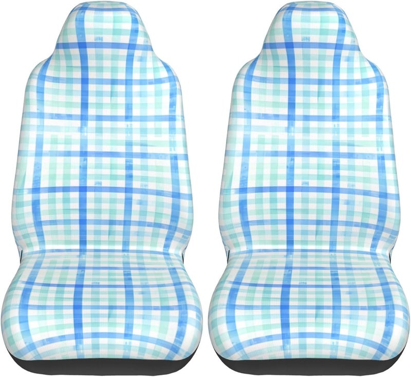 Plaid Beach Cottage at The Shore Watercolor Stripe Universal Car Seat Covers 2-Piece Set - Stretch-to-Fit Front Seat Protectors for Cars, Trucks & Suvs | Bucket-Style Fit, Breathable - Image 2