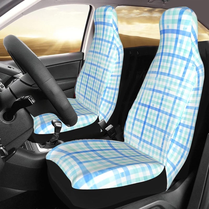 Plaid Beach Cottage at The Shore Watercolor Stripe Universal Car Seat Covers 2-Piece Set - Stretch-to-Fit Front Seat Protectors for Cars, Trucks & Suvs | Bucket-Style Fit, Breathable - Image 3