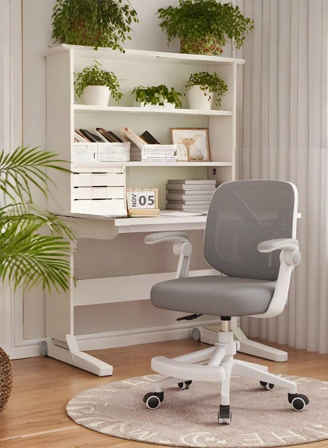 Aikenn Study Chair Height Adjustable Kids Desk Chair Children's Office Chair Children's Computer Chair with Universal Wheels, Folding Armrests, Lifting Footrest Breathable Mesh and High Rebound Sponge Material Grey  - Image 2