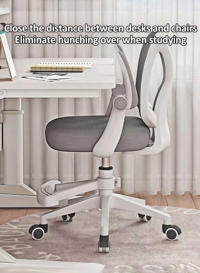 Aikenn Study Chair Height Adjustable Kids Desk Chair Children's Office Chair Children's Computer Chair with Universal Wheels, Folding Armrests, Lifting Footrest Breathable Mesh and High Rebound Sponge Material Grey  - Image 4