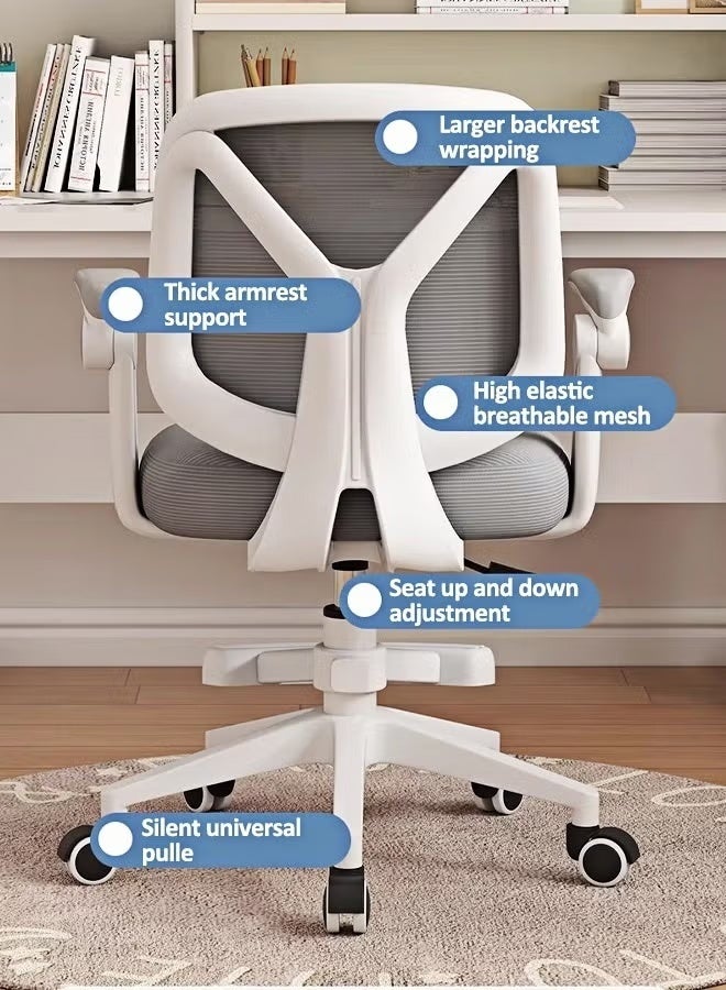 Aikenn Study Chair Height Adjustable Kids Desk Chair Children's Office Chair Children's Computer Chair with Universal Wheels, Folding Armrests, Lifting Footrest Breathable Mesh and High Rebound Sponge Material Grey  - Image 3