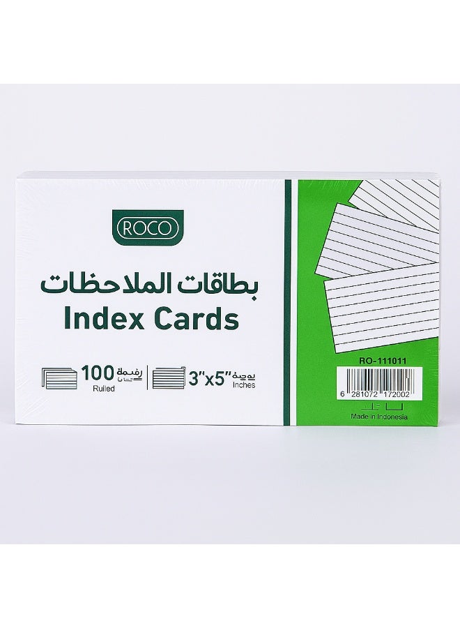 ROCO Index Cards 3" x 5" – 100 Ruled Sheets | Study Flash Cards for Notes, Revision & Office Use | Made in Indonesia - Image 1