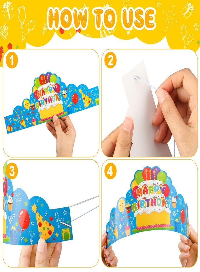 Maniaacer 30 Pcs Birthday Party Crowns for Kids Happy Birthday Hats Colorful Crown Set Paper School Classroom Hats with Elastic Band for Classroom School Kids Teacher Party Supplies - Image 3