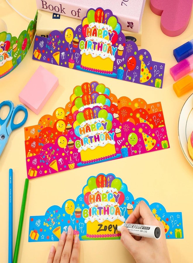 Maniaacer 30 Pcs Birthday Party Crowns for Kids Happy Birthday Hats Colorful Crown Set Paper School Classroom Hats with Elastic Band for Classroom School Kids Teacher Party Supplies - Image 4