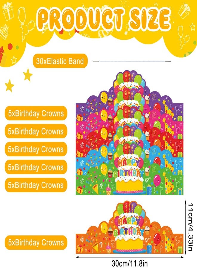 Maniaacer 30 Pcs Birthday Party Crowns for Kids Happy Birthday Hats Colorful Crown Set Paper School Classroom Hats with Elastic Band for Classroom School Kids Teacher Party Supplies - Image 2