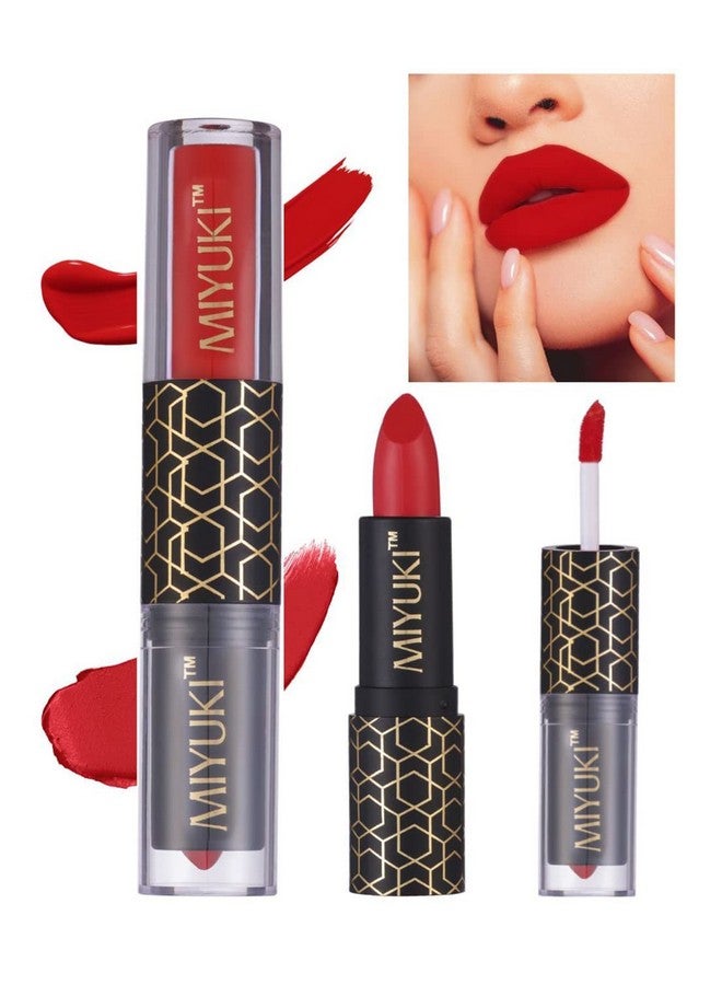 Miyuki 2in 1 Long Lasting Transfer Proof Matte Gloss Liquid and Lipstick - Indian Red - Image 2