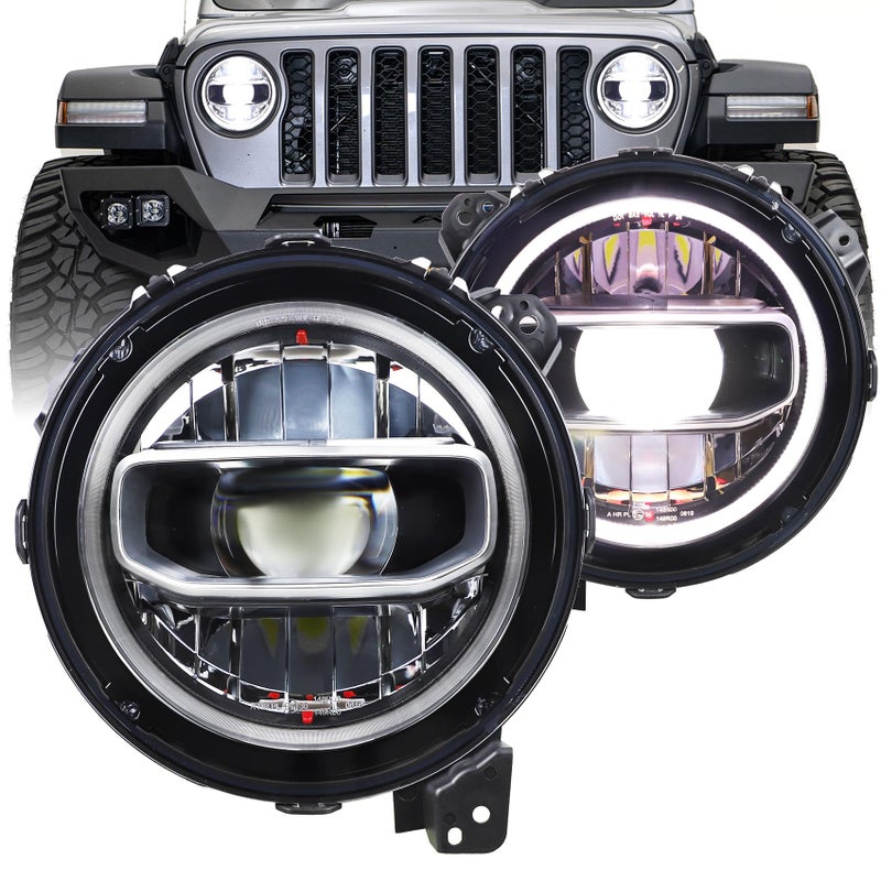 Cavauu 9Inch Round LED Headlights Compatible with Jeep Wrangler JL JLUGladiator JT 20182025 Not for JK DOT Approved HiLow Beam with Halo DRL - Image 3