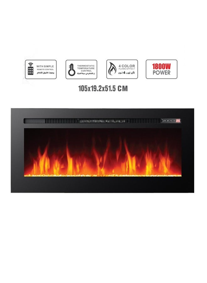 Cady One Electric fireplace and decorative heater with remote control, 1800 watts, size 105*20*52 cm 