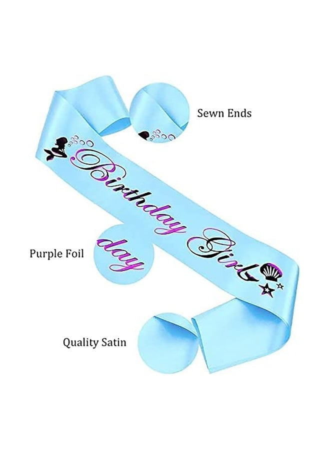 Mermaid Crown and Sash Set, Gold and Blue Satin Dress Up Accessories for Girls' Birthday Parties and Celebrations - Image 3
