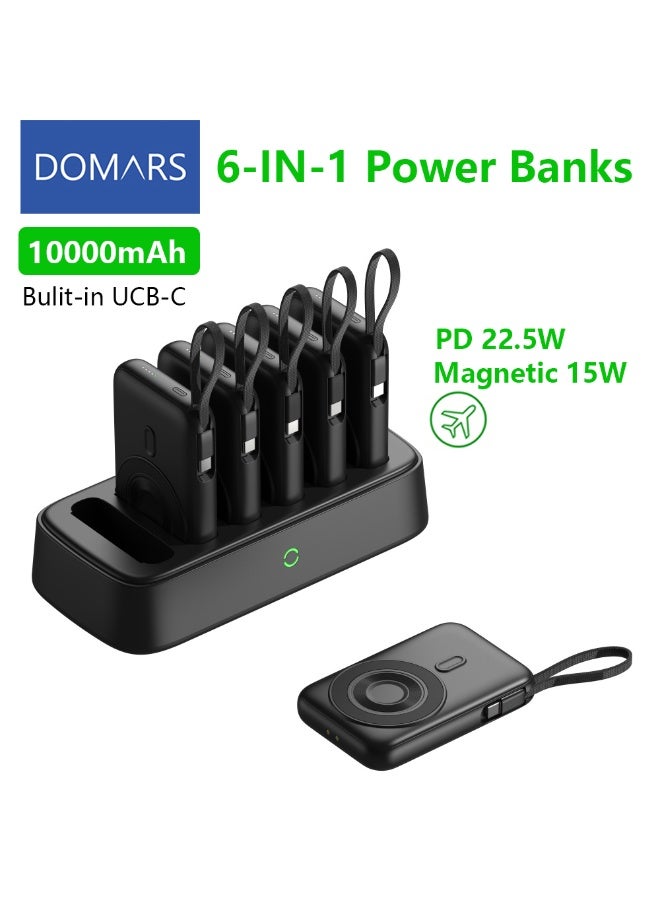 Domars Magnetic Power Banks 6-in-1 Charging Combo 6 X 10000mAh Magnetic Power Bank, 15W Magnetic Wireless Charging 22.5W Super Built-in Fast Charging Cable Type-C Cable LED Display, Includes Charging Cable, Travel Charger External Battery Pack Compatible For iPhone 17/16/15/14/13/12/11 Series and Android - Image 1