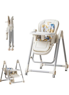 Rightsure 2 In 1 Baby High Rocking Chair, 7 Levels of Height Baby Dining Chair Toddler Feeding Booster Seat with Non-Slip Feet Disassembly Adjustable Legs,Tray, Wheels,Thickened Cotton Pad for 6 Months to 6 Yea  - Image 1