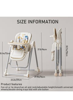 Rightsure 2 In 1 Baby High Rocking Chair, 7 Levels of Height Baby Dining Chair Toddler Feeding Booster Seat with Non-Slip Feet Disassembly Adjustable Legs,Tray, Wheels,Thickened Cotton Pad for 6 Months to 6 Yea  - Image 2