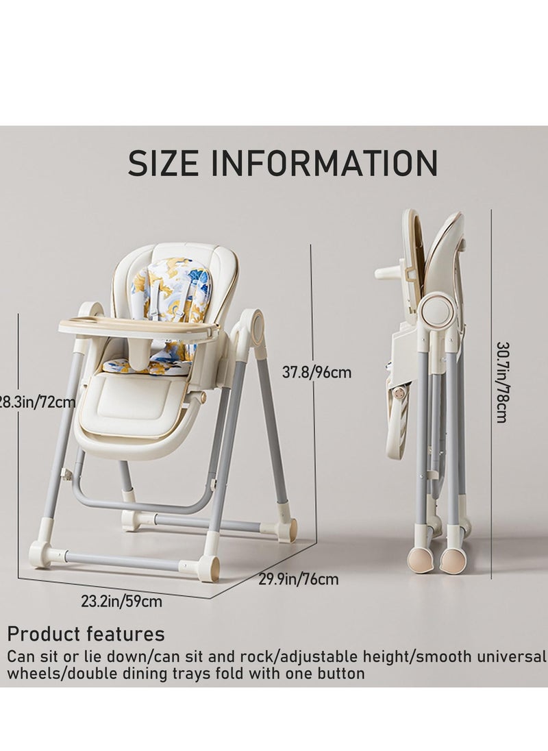 Rightsure 2 In 1 Baby High Rocking Chair, 7 Levels of Height Baby Dining Chair Toddler Feeding Booster Seat with Non-Slip Feet Disassembly Adjustable Legs,Tray, Wheels,Thickened Cotton Pad for 6 Months to 6 Yea  - Image 2