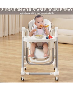 Rightsure 2 In 1 Baby High Rocking Chair, 7 Levels of Height Baby Dining Chair Toddler Feeding Booster Seat with Non-Slip Feet Disassembly Adjustable Legs,Tray, Wheels,Thickened Cotton Pad for 6 Months to 6 Yea  - Image 3