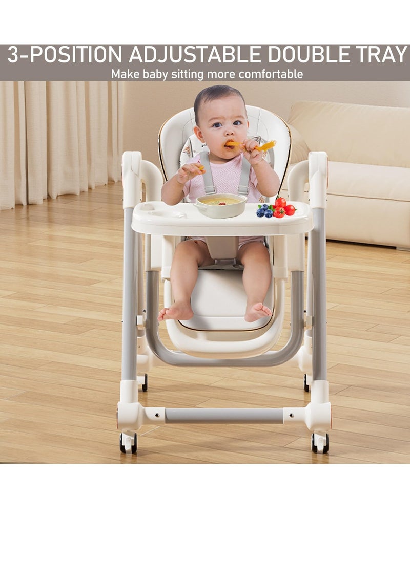 Rightsure 2 In 1 Baby High Rocking Chair, 7 Levels of Height Baby Dining Chair Toddler Feeding Booster Seat with Non-Slip Feet Disassembly Adjustable Legs,Tray, Wheels,Thickened Cotton Pad for 6 Months to 6 Yea  - Image 3