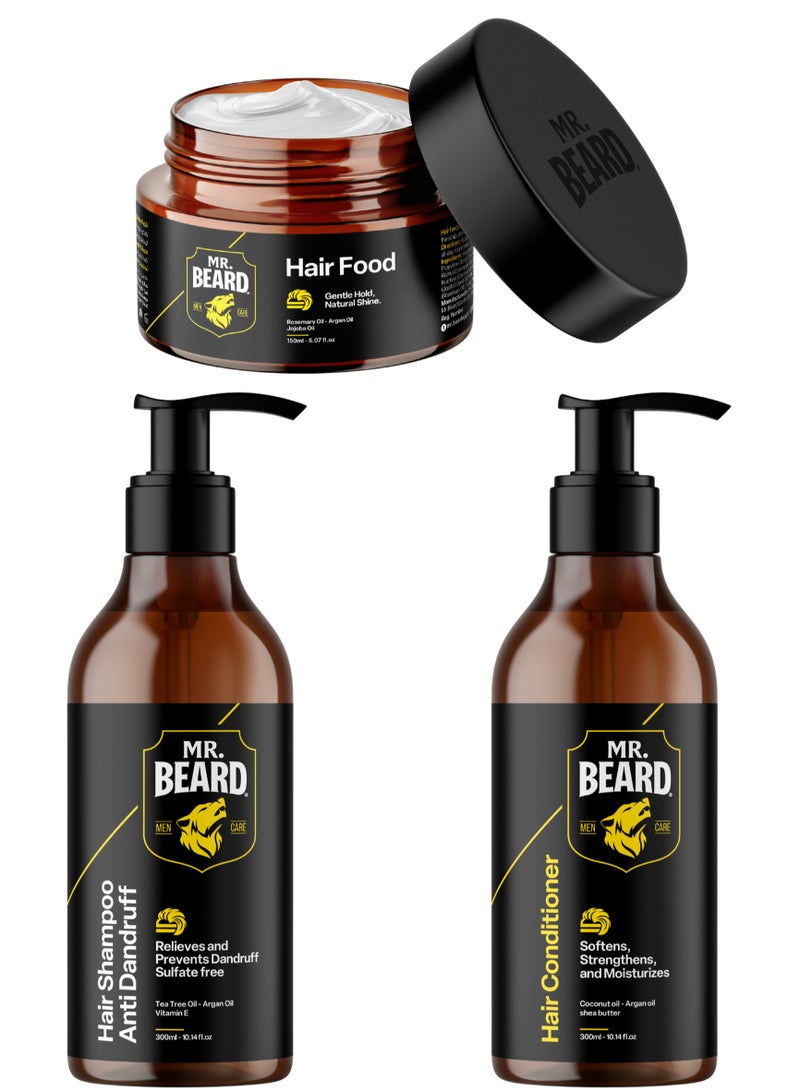 Mr.Beard Elite Hair Care Bundle Hair Food + Hair Shampoo + Hair Conditioner