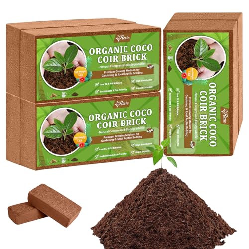 Riare 6pcs Organic Coco Coir Bricks Soil Blocks- 100% Natural Compressed Coco Peat Brick Coconut Fiber Substrate with Low EC& pH Balance, High Expansion Coco Coir Pith Coconut Husk for Garden - Image 1
