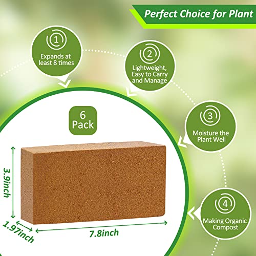 Riare 6pcs Organic Coco Coir Bricks Soil Blocks- 100% Natural Compressed Coco Peat Brick Coconut Fiber Substrate with Low EC& pH Balance, High Expansion Coco Coir Pith Coconut Husk for Garden - Image 2