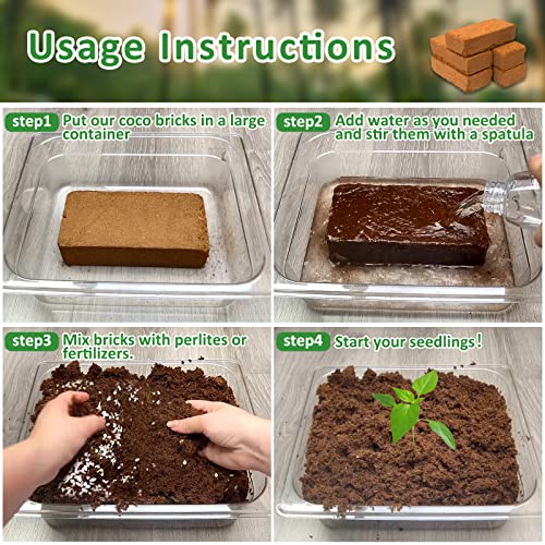 Riare 6pcs Organic Coco Coir Bricks Soil Blocks- 100% Natural Compressed Coco Peat Brick Coconut Fiber Substrate with Low EC& pH Balance, High Expansion Coco Coir Pith Coconut Husk for Garden - Image 5