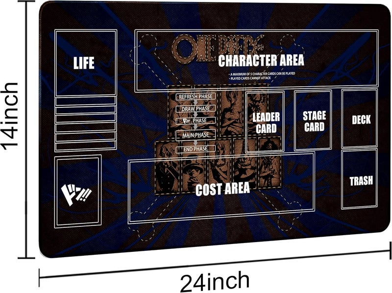 Extalas Playmat for One Piece Card Game (24x14 Inches): with Non-Slip Rubber, Zones Design, a Professional Storage Bag Included, Plus a Limited-Time Gift of a Set of 20 Damage Counters (Black1) - Image 2