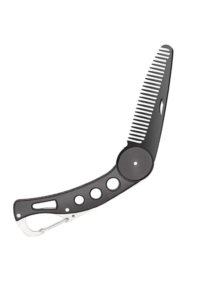 KMDJG818 Stainless Steel Folding Beard Comb Portable Multifunction Anti Static Fine to Medium Metal Hair Comb for Men Grooming Combing Hair Beard and Mustache Styling 