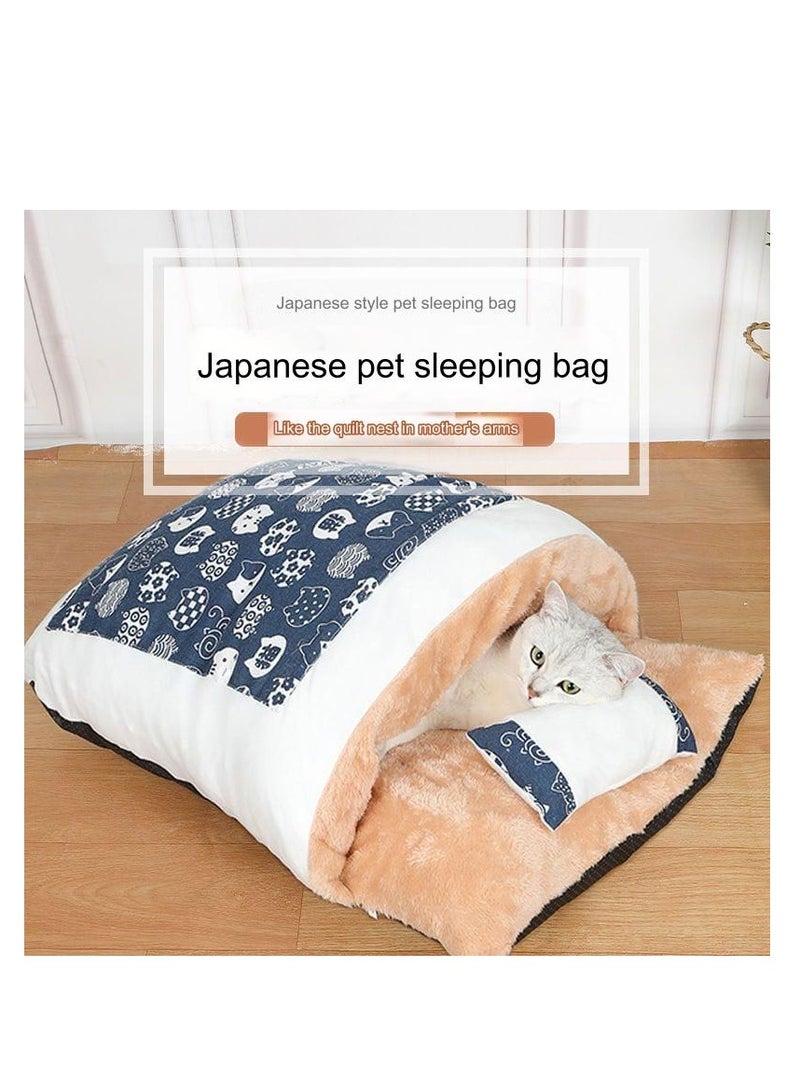 A.M Japanese Style Cat Sleeping Bag, Fluffy Warm Cat Bed, Removable Cat Mat, Washable Pet Litter, Cat Cave, Small Pet Bed for Cats, Dogs - Image 2