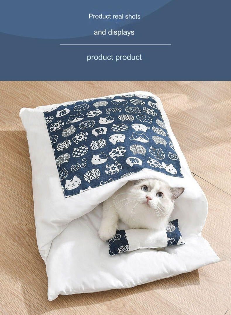 A.M Japanese Style Cat Sleeping Bag, Fluffy Warm Cat Bed, Removable Cat Mat, Washable Pet Litter, Cat Cave, Small Pet Bed for Cats, Dogs - Image 3