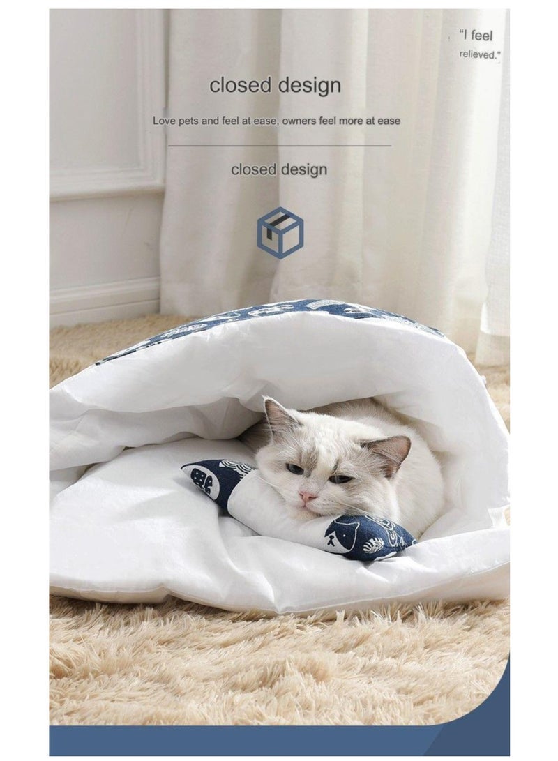 A.M Japanese Style Cat Sleeping Bag, Fluffy Warm Cat Bed, Removable Cat Mat, Washable Pet Litter, Cat Cave, Small Pet Bed for Cats, Dogs - Image 5