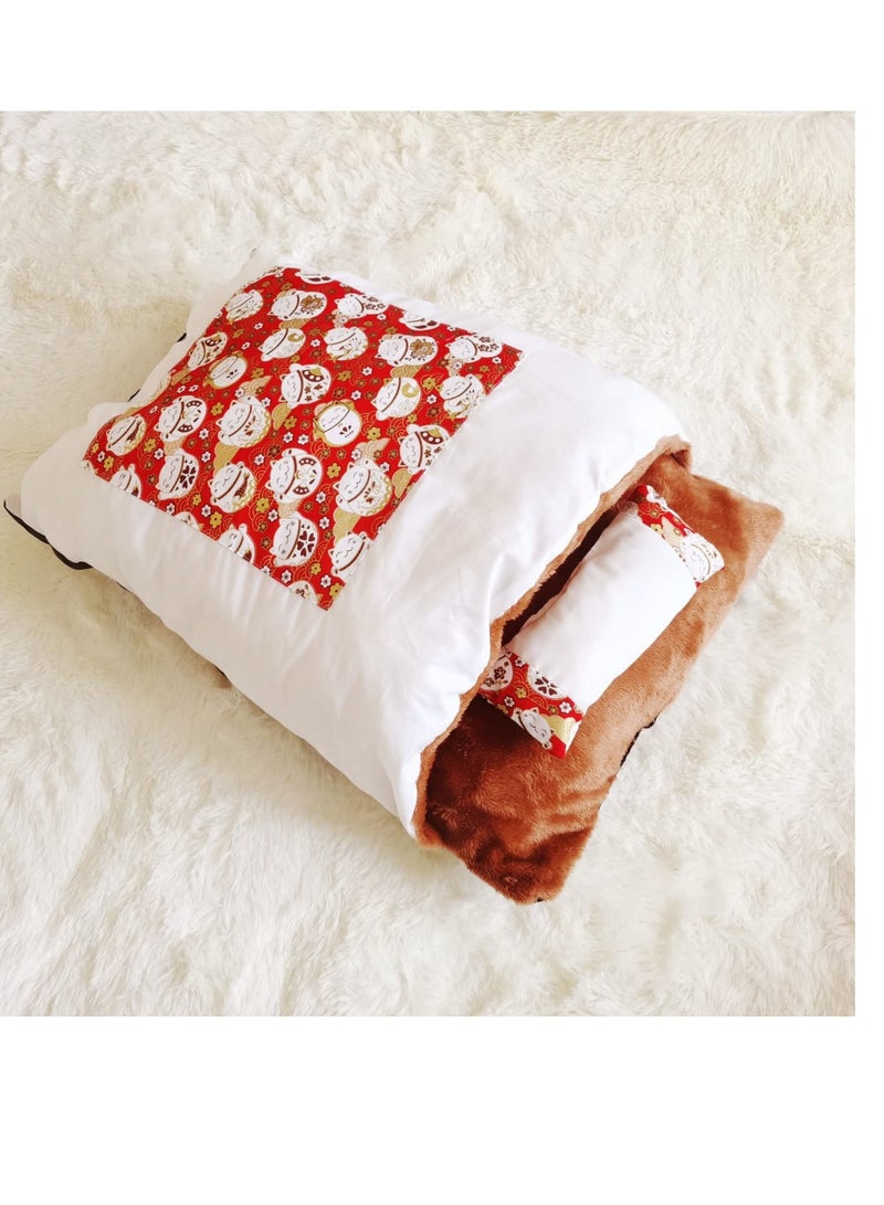 A.M Japanese Style Cat Sleeping Bag, Fluffy Warm Cat Bed, Removable Cat Mat, Washable Pet Litter, Cat Cave, Small Pet Bed for Cats, Dogs - Image 1